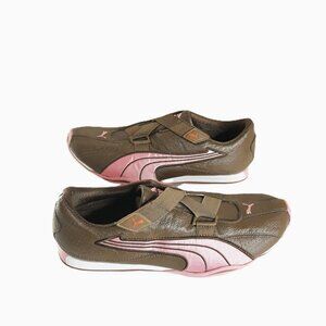 Puma Speedcat Chocolate Brown & Pink Leather Sneaker 10 Hook & Loop Closure